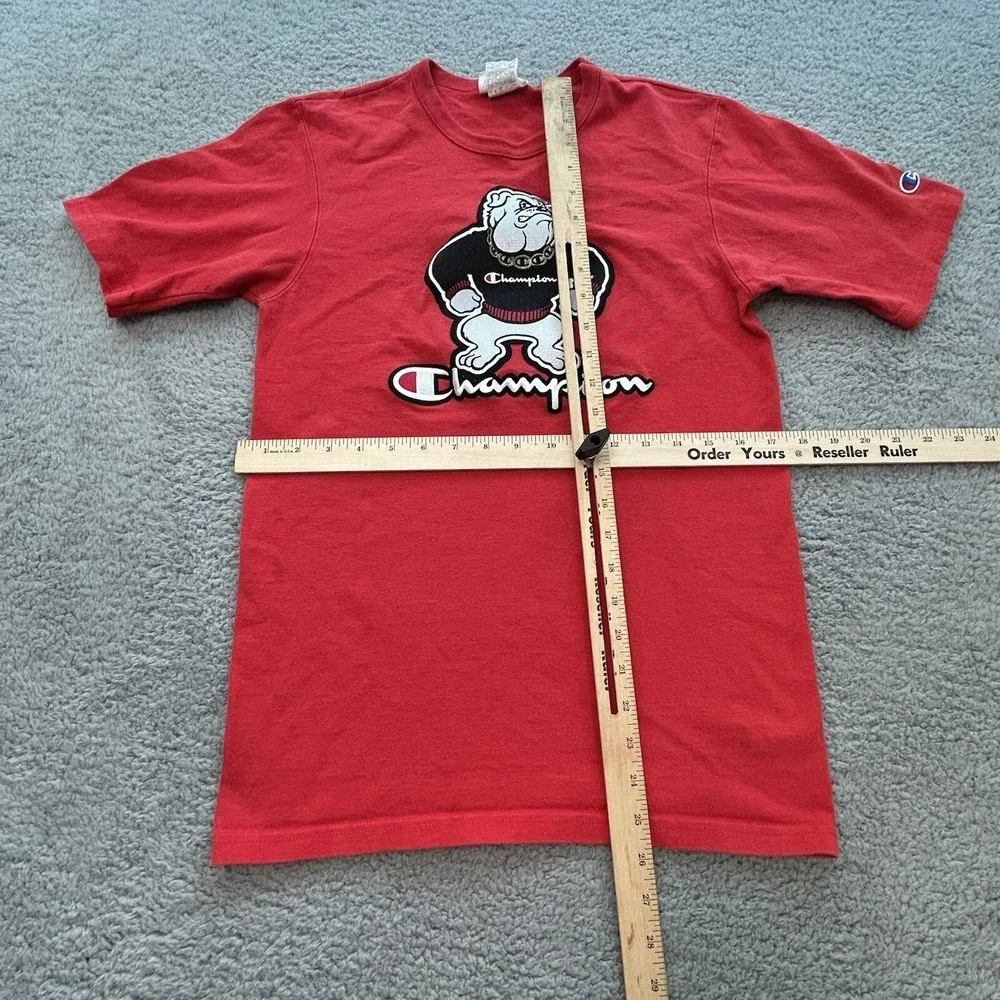 Champion Tshirt Men Small Red Bulldog Logo Mascot‎ Patch Sports